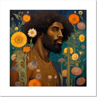 Handsome Black Man and Flowers Posters and Art